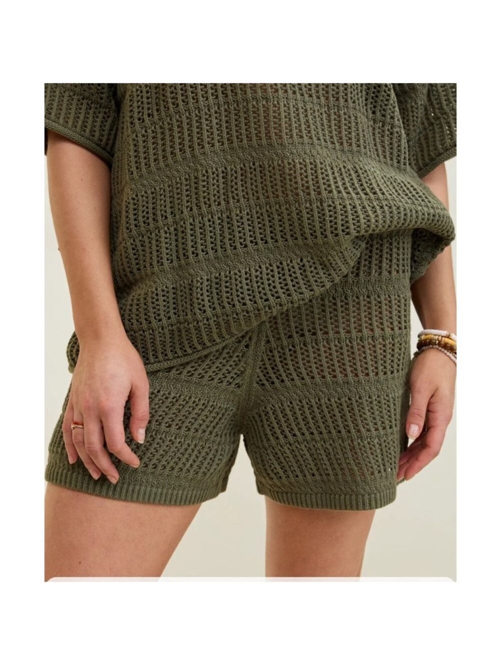 Women’s Aerie Crochet Knit Swim Cover Up Shorts Olive Green Size M